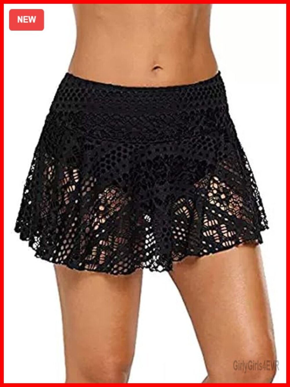 Crochet Lace Swim Skirt Bikini Bottom Skort Swimdress with Attached Brief